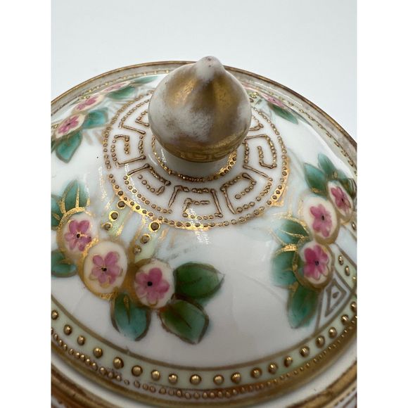 Vintage Nippon‎ Moriage Creamer and Covered Sugar Maple Leaf Gold Beaded - Picture 9 of 9